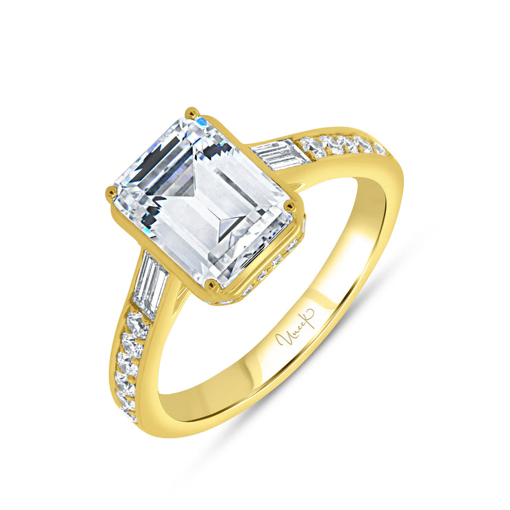 Uneek Alexandria Collection Bezel Emerald Cut Engagement Ring