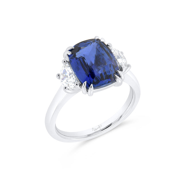 Uneek Precious Collection Solitaire Cushion Cut Blue Sapphire Engagement Ring