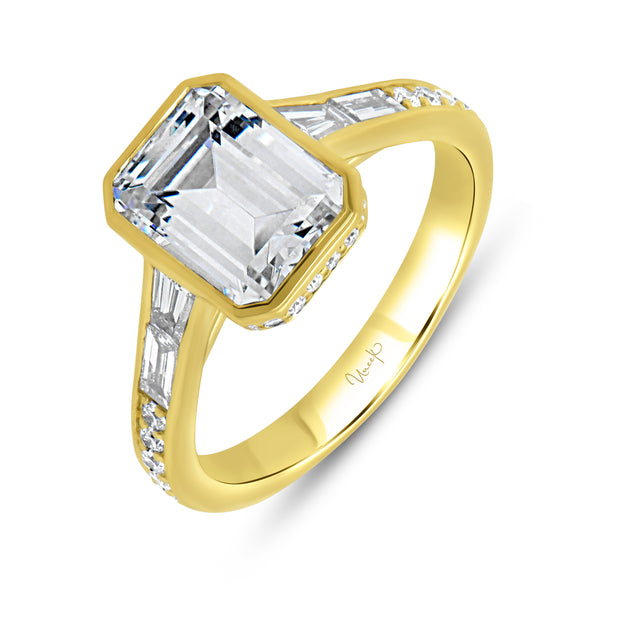 Uneek Alexandria Collection Bezel Emerald Cut Engagement Ring