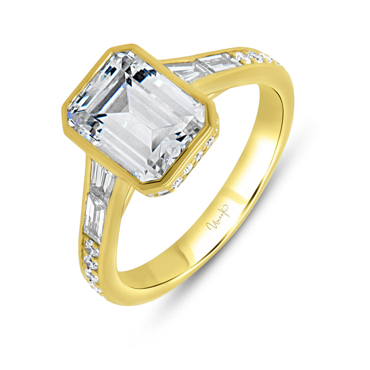 Uneek Alexandria Collection Bezel Emerald Cut Engagement Ring