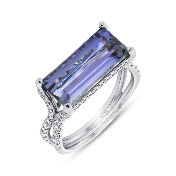 Uneek Precious Collection Split Emerald Cut Tanzanite Engagement Ring