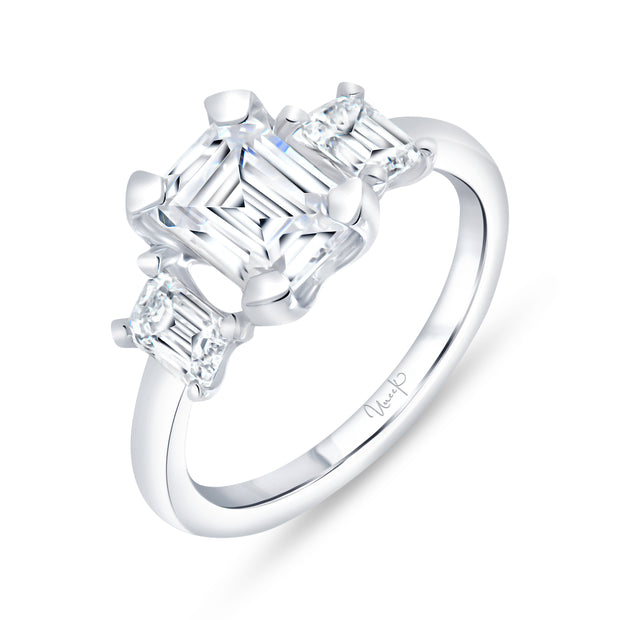 Uneek Alexandria Collection Three-Stone Emerald Cut Engagement Ring