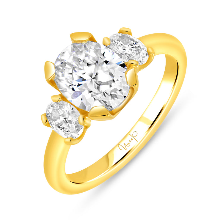 Uneek Alexandria Collection Three-Stone Oval Shaped Engagement Ring