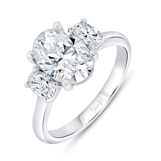 Uneek Timeless Collection Three-Stone Oval Shaped Engagement Ring