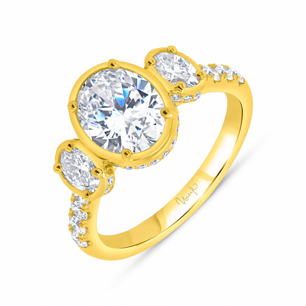 Uneek Alexandria Collection Three-Stone Oval Shaped Engagement Ring