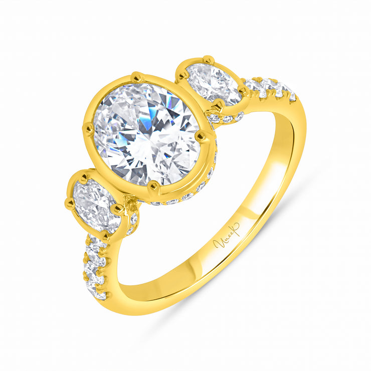 Uneek Alexandria Collection Three-Stone Oval Shaped Engagement Ring