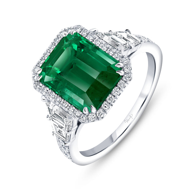 Uneek Precious Collection Halo Emerald Cut Emerald Engagement Ring