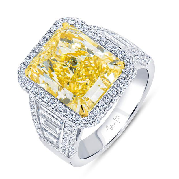 Uneek Natureal Collection Halo Radiant Yellow Diamond Engagement Ring