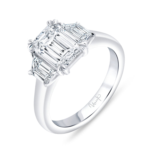 Uneek Signature Collection Three-Stone Emerald Cut Diamond Engagement Ring