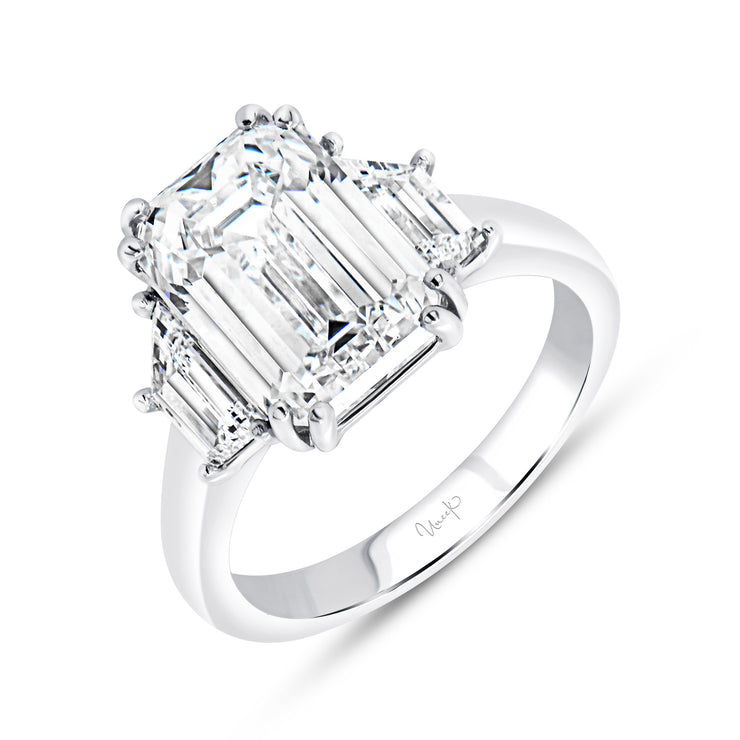 Uneek Signature Collection Three-Stone Emerald Cut Diamond Engagement Ring