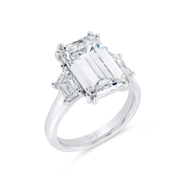 Uneek Signature Collection Three-Stone Emerald Cut Diamond Engagement Ring