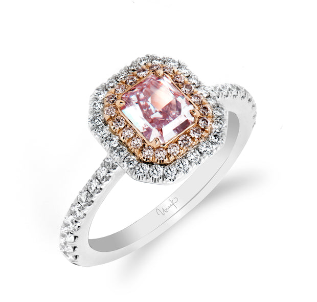 Uneek Natureal Collection Double-Halo Radiant Light Pink Diamond Engagement Ring