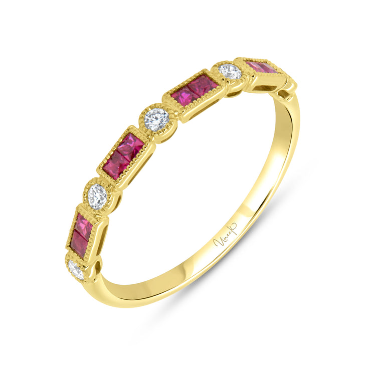 Uneek Precious Collection 1-Row Princess Cut Ruby Fashion Ring