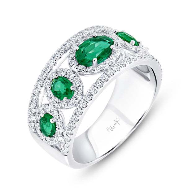 Uneek Precious Collection 5-Stone-Halo Oval Shaped Emerald Fashion Ring