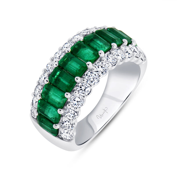 Uneek Precious Collection 3-Row Emerald Cut Emerald Anniversary Ring