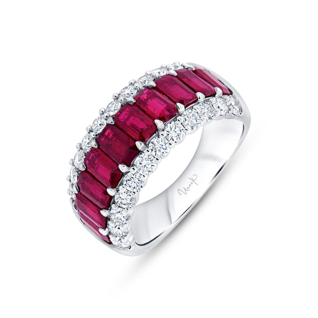 Uneek Precious Collection 3-Row Emerald Cut Ruby Anniversary Ring