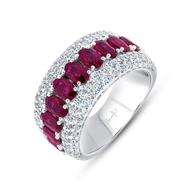 Uneek Precious Collection Multi-Row Oval Shaped Ruby Anniversary Ring