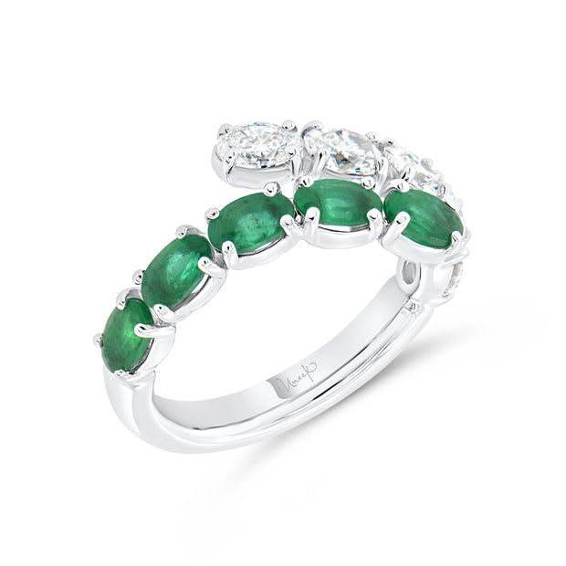 Uneek Precious Collection Bypass Oval Shaped Emerald Anniversary Ring