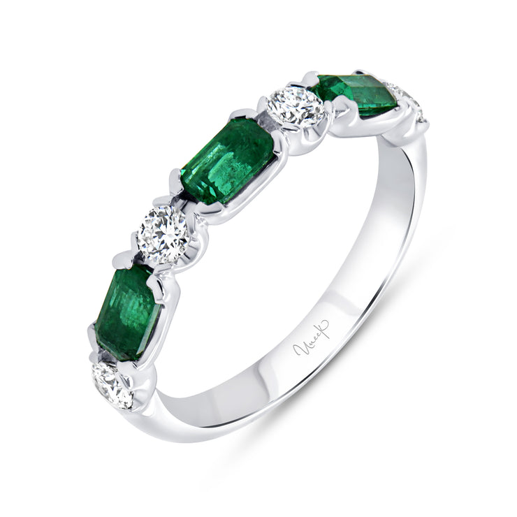 Uneek Precious Collection Straight Emerald Cut Emerald Anniversary Ring