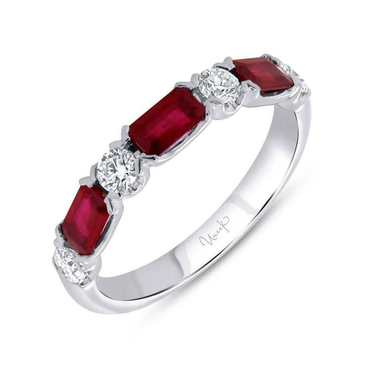 Uneek Precious Collection Straight Emerald Cut Ruby Anniversary Ring