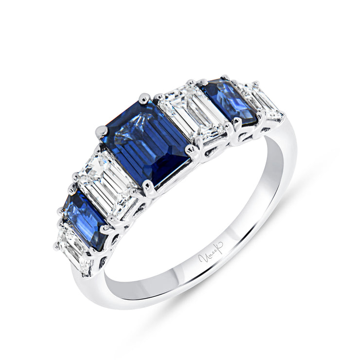 Uneek Precious Collection Seven-Stone Emerald Cut Blue Sapphire Anniversary Ring