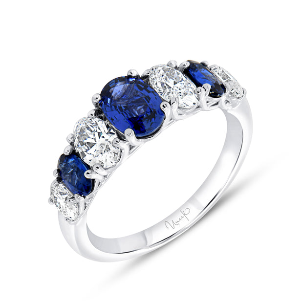 Uneek Precious Collection 1-Row Oval Shaped Blue Sapphire Anniversary Ring