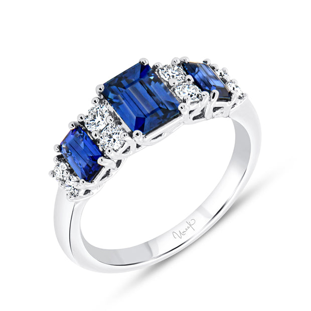 Uneek Precious Collection 1-Row Emerald Cut Blue Sapphire Anniversary Ring