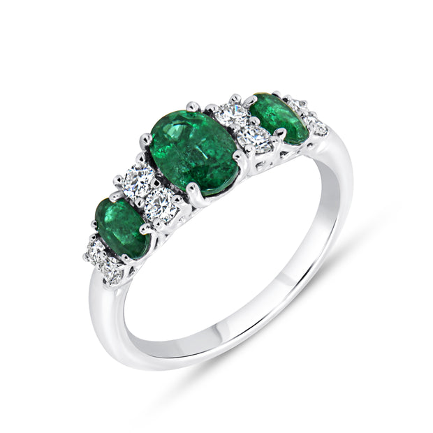 Uneek Precious Collection 1-Row Oval Shaped Emerald Anniversary Ring