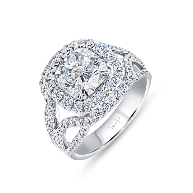 Uneek Radiance Collection Double-Halo Cushion Cut Engagement Ring