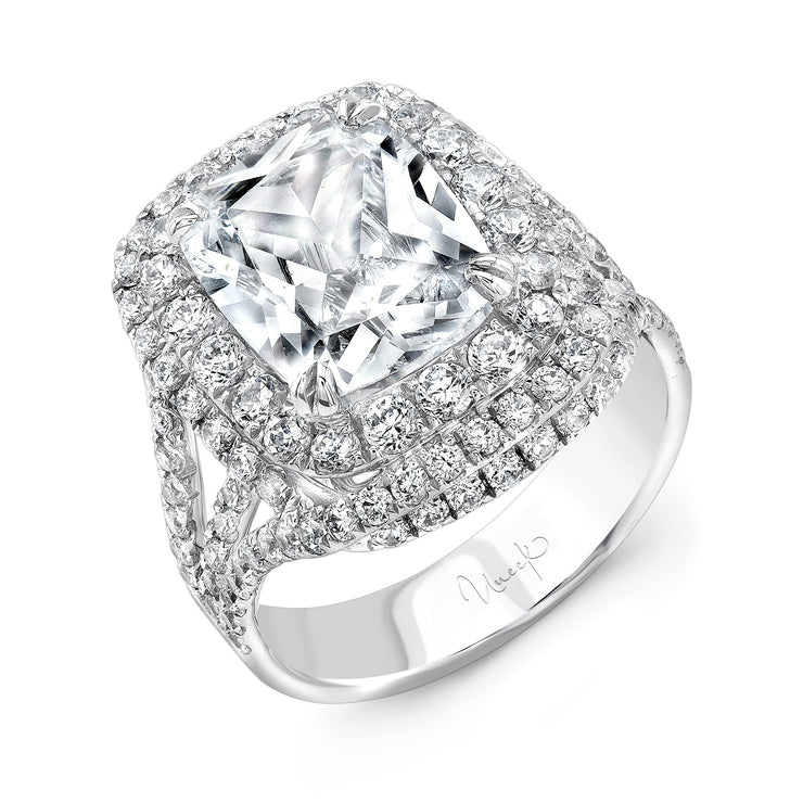 Uneek Radiance Collection Double-Halo Cushion Cut Engagement Ring