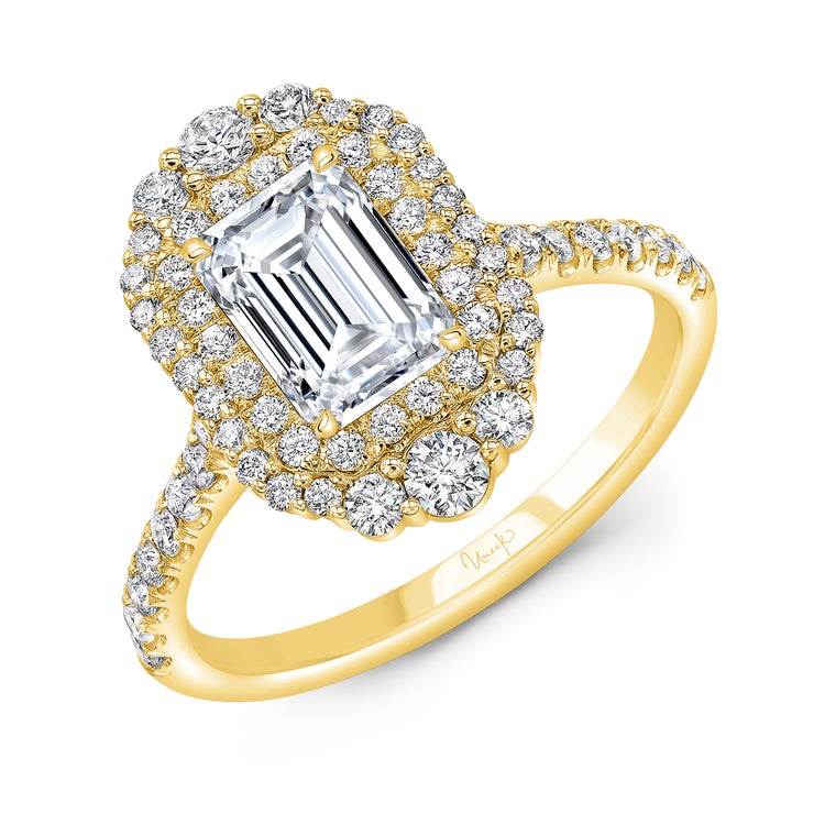 Uneek Petals Collection Double-Halo Emerald Cut Engagement Ring