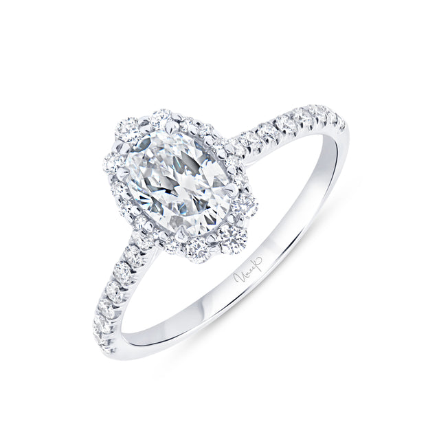 Uneek Petals Collection Halo Oval Shaped Engagement Ring