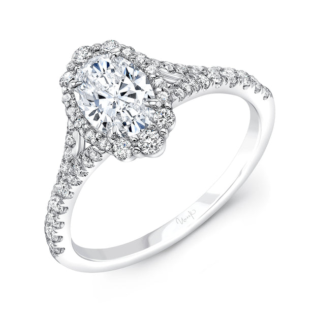 Uneek Petals Collection Halo Oval Shaped Engagement Ring