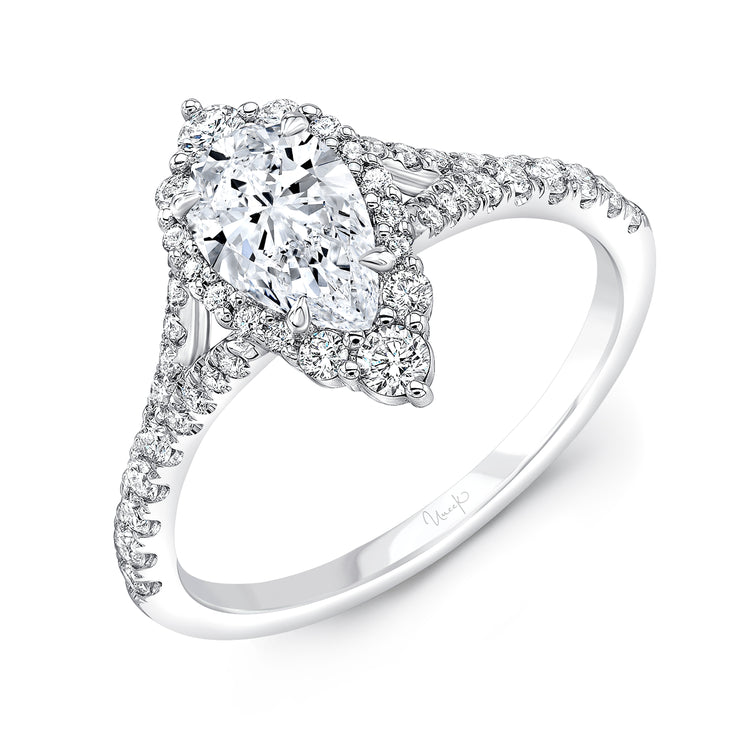 Uneek Petals Collection Halo Pear Shaped Engagement Ring