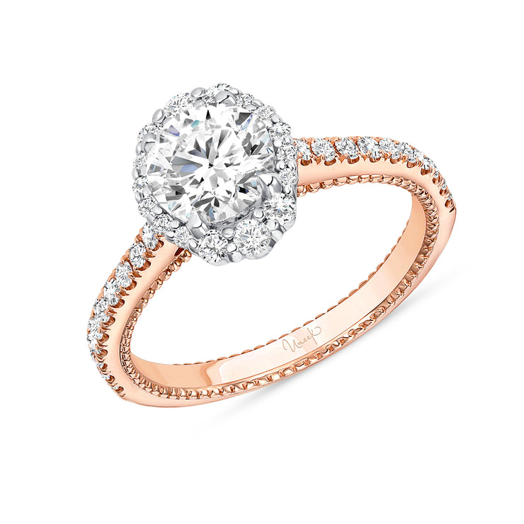 Uneek Petals Collection Halo Round Engagement Ring