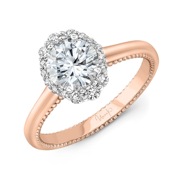 Uneek Petals Collection Halo Round Engagement Ring