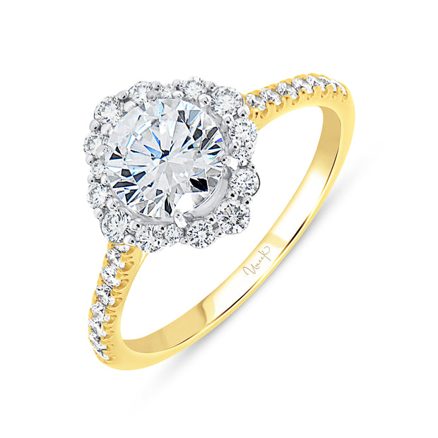 Uneek Petals Collection Halo Round Engagement Ring