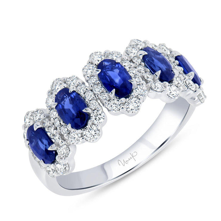 Uneek Precious Collection 5-Stone-Halo Oval Shaped Blue Sapphire Fashion Ring