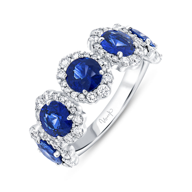 Uneek Precious Collection 5-Stone-Halo Round Blue Sapphire Fashion Ring