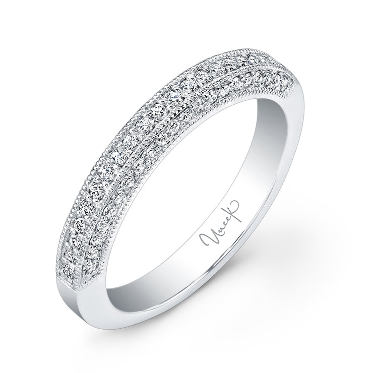 Uneek Three-Sided Pave Diamond Wedding Band with Milgrain Edging