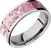 Cobalt chrome 7mm flat band with a 5mm inlay of Kings Pink Camo