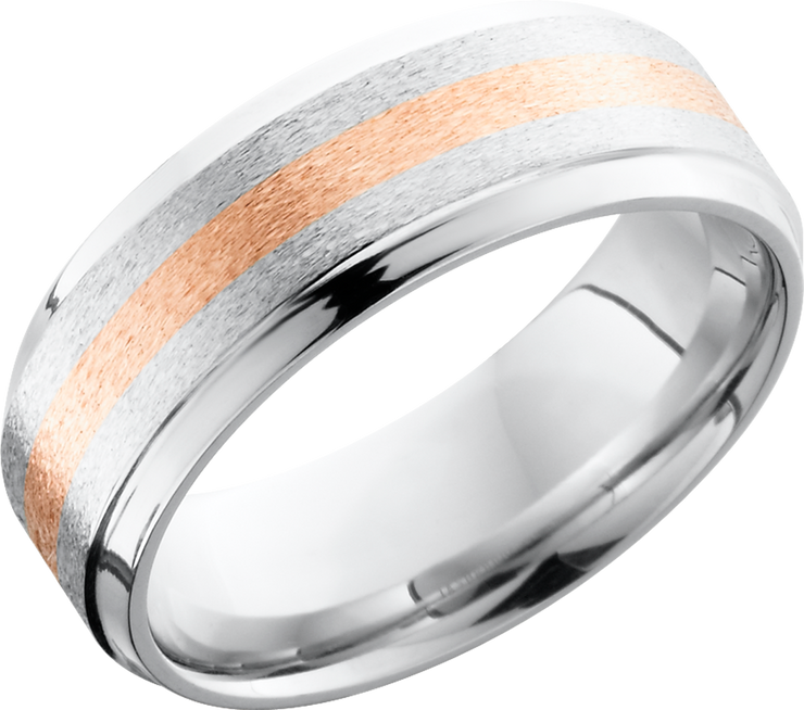 Cobalt chrome 8mm beveled band with a 14K rose gold inlay