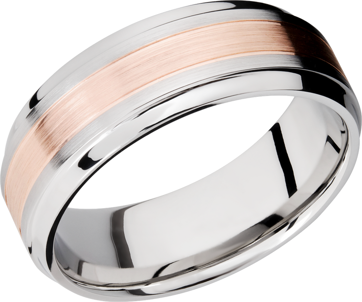 Cobalt chrome 8mm with an inlay of 14k rose gold