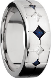 Cobalt chrome 8mm beveled band with 3 sapphires and 2 diamonds