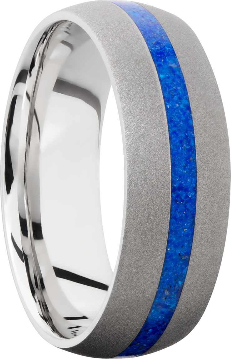 Cobalt chrome 8mm domed band with a mosaic inlay of Lapis