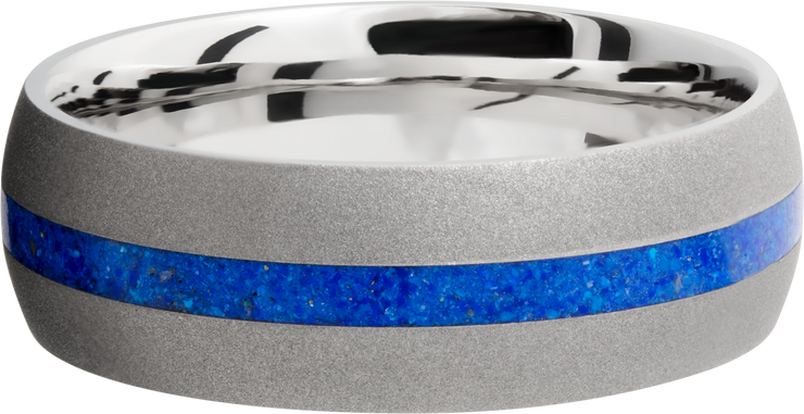 Cobalt chrome 8mm domed band with a mosaic inlay of Lapis