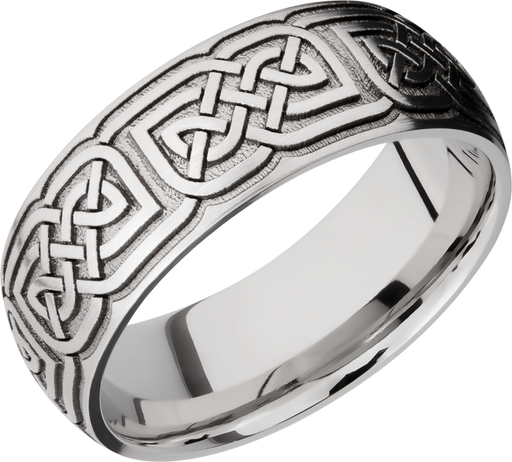 Cobalt chrome 8mm domed band with laser-carved celtic pattern