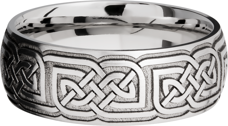 Cobalt chrome 8mm domed band with laser-carved celtic pattern