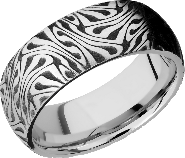 Cobalt chrome 8mm domed band with laser-carved escher pattern