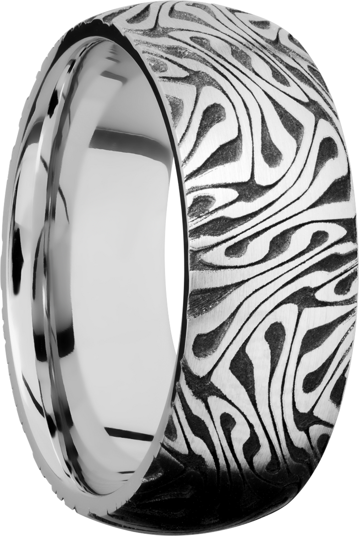 Cobalt chrome 8mm domed band with laser-carved escher pattern